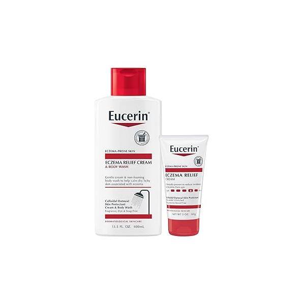Eucerin Eczema Relief Cream and Body Wash (13.5 Fl Oz) + (5 Oz), Skin Care Set with Colloidal Oatmeal (Skin Protectant)