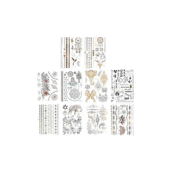 Kare & Kind Temporary Flash Stickers (3 sheets), Face Metallic Art Tattoo (5 Rhinestone Mermaid Jewels Sheets) - Waterproof, Fake Jewelry, Glitter, Bohemian, Costume, Party, Coachella