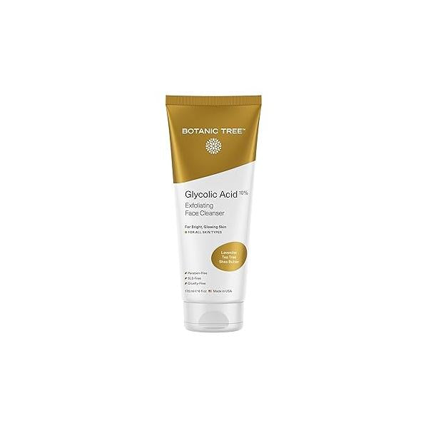 Botanic Tree Glycolic Acid Face Wash, Exfoliating Facial Cleanser and Scrub, 10% Acid, AHA Salicylic 6 fl. oz