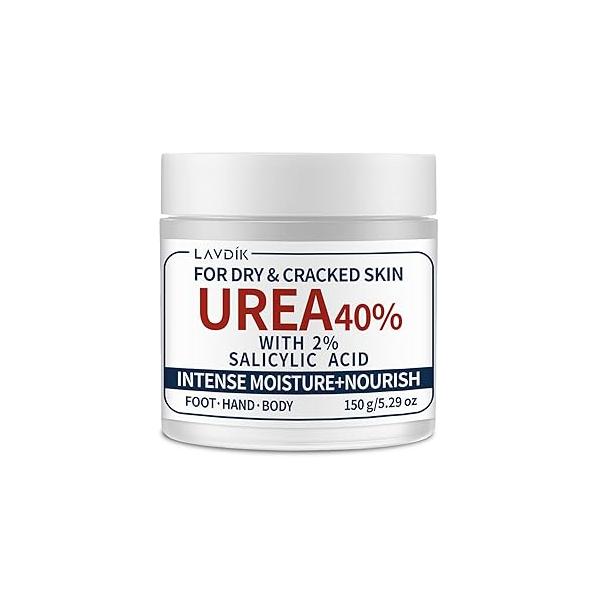 40% Urea Cream with 2% Salicylic Acid, Maximum Strength Moisturizer for Dry, Cracked Skin on Feet, Hands, Heels, Elbows, and Knees, 5.29 OZ