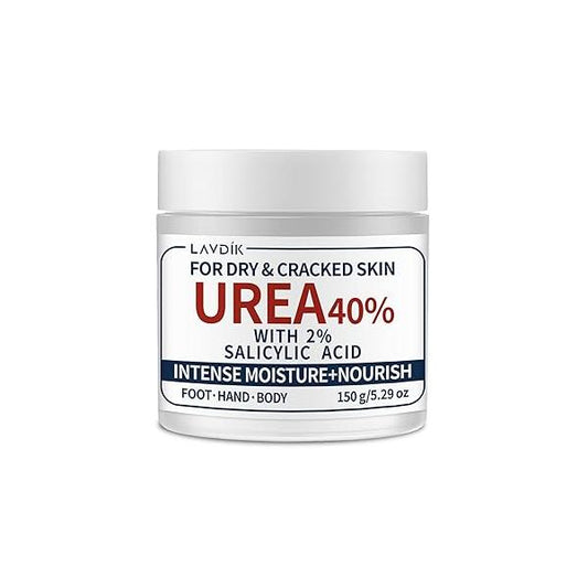 40% Urea Cream with 2% Salicylic Acid, Maximum Strength Moisturizer for Dry, Cracked Skin on Feet, Hands, Heels, Elbows, and Knees, 5.29 OZ