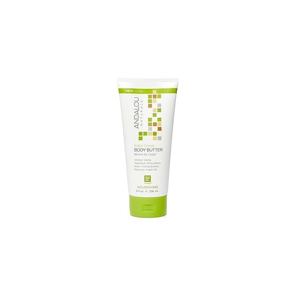 Andalou Naturals Body Butter, Kukui Cocoa Nourishing Cream, 8 Oz, Shea Butter & Argan Oil for Dry Skin, Vegan