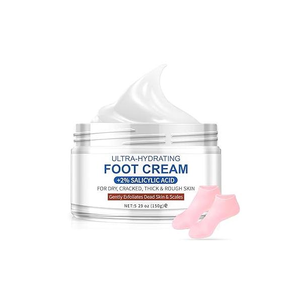 Ultra-Hydrating Foot Cream for Dry Cracked Heels and Feet, Pair with Silicone Socks Heel Treatment, Included (Urea Conc. 40.67%, 5.29 OZ/150g)