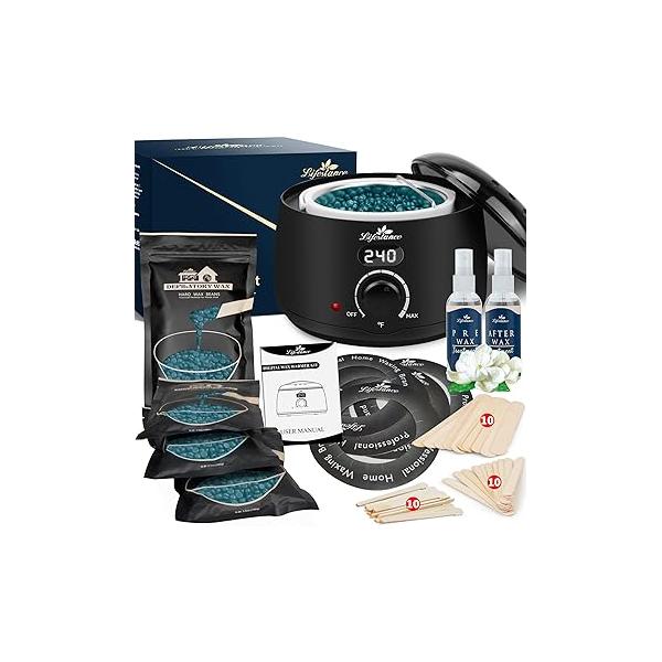 Lifestance Waxing Kit for Women & Men - L2 Digital Wax Pot Warmer, Brazilian Bikini Hair Removal with 14.1oz Hard Beads 42 Accessories, Professional Face, Leg, Eyebrow, Body at Home