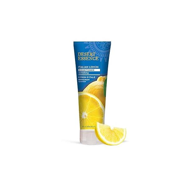 Desert Essence Italian Lemon Conditioner - 8 Fl Oz Revitalizing Hair Detangler Adds Volume Shine Strength Scented Certified Organic Aloe Vera Vitamin B5 Cruelty Free No Parabens