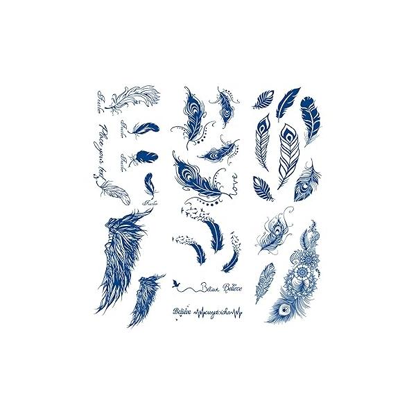 6 Sheets Semi Permanent Fake Waterproof Temporary Tattoo Adult Body Art Long Lasts 1-2 Weeks, Animal Set Peacock Lion Koi Carp Tiger Owl Dragon Deep Blue, Realistic Sticker