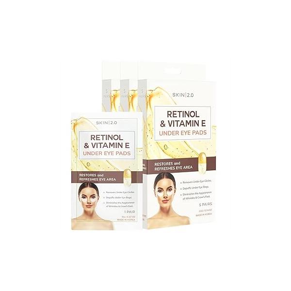 Retinol & Vitamin E Under Eye Patches - Dermatologist Tested Anti-Aging Depuffing, Reduce Fine Lines Wrinkles, Dark Circles Natural Ingredients Korean Skin Care All Types 15 Pairs