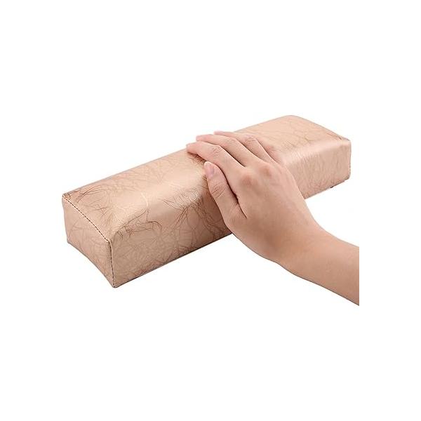 Nail Arm Rest Hand Cushion, Stripe Leather Pillow Cushion Soft Sponge Manicure Salon Armrest Art Accessories Tool (Silver)