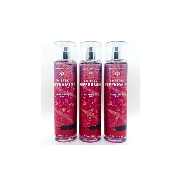 Lot of 3 Bath & Body Works Holiday Traditions Twisted Peppermint Fine Fragrance Mist 8 oz each (Twisted Peppermint)