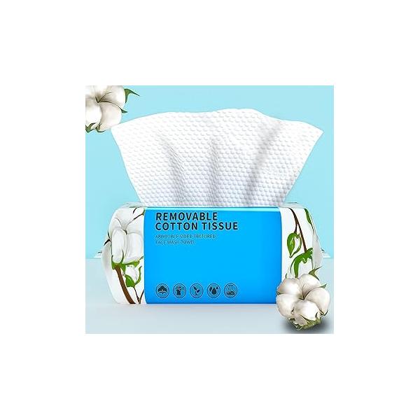Disposable Face Towel 100 Count, Soft Cotton Clean Skin Towels, Dry Wipes Facial Towels Wash Cloths Tissue Thickened, Towelettes for Cleansing, Makeup Remover and Skincare