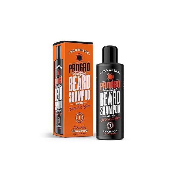 Wild Willies PROGRO Beard Growth & Revitalizing Shampoo with Biotin Caffeine for Facial Hair Growth, Hydration Softener, wash men, 4oz