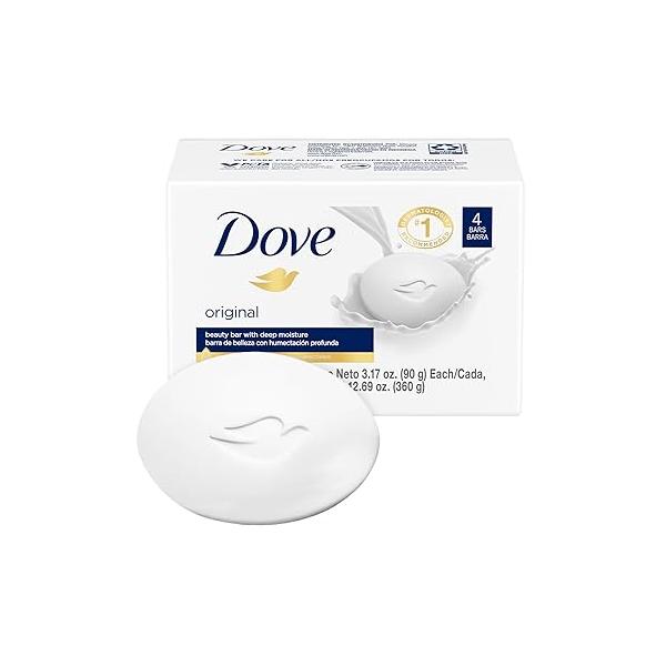Dove Soap, Original Beauty Bar Pack (4 Soap Bars) - 3-in-1 Moisturizing Face, Body & Hand 3.17 Oz Ea