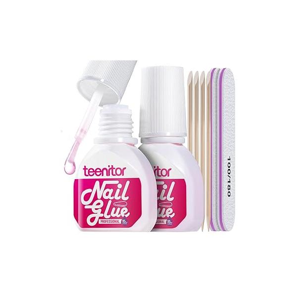Teenitor 30ml Nail Glue for Acrylic Nails, Press on Strong Brush Glue, On Broken Tip Super