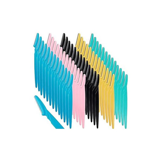 65PCS Eyebrow Razors with Safety Cover, Face Razor for Women and Man Smooths Away Peach Fuzz, Easy to Use Knife Trimming Shaping Eyebrows (5 Colors)