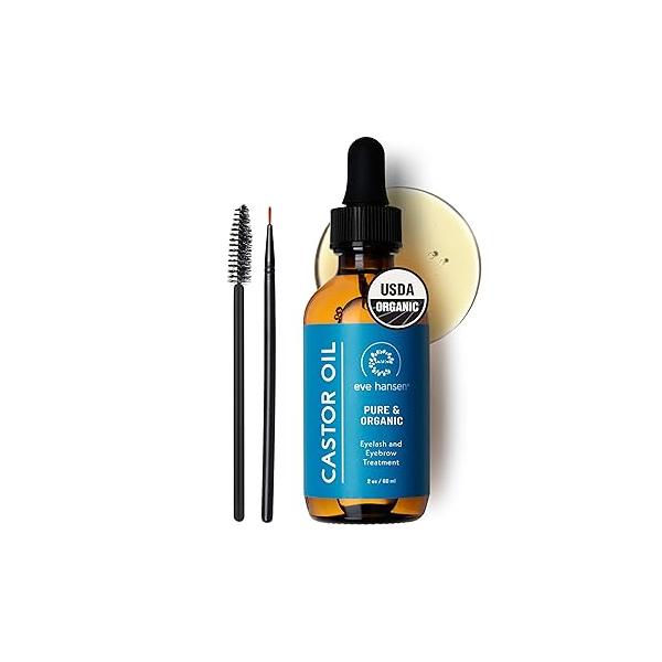 Eve Hansen Organic Castor Oil USDA Certified | Pure Carrier for Eyelashes, Eyebrows, Hair, and Skin with Applicator (2oz)