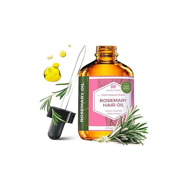 Leven Rose Organic Rosemary Hair Growth Oil with Castor, Rosemary, Peppermint, Jojoba, Argan, Pumpkin Seed, Horse Tail Extract, Evening Primrose for all Types, Natural, 2 oz