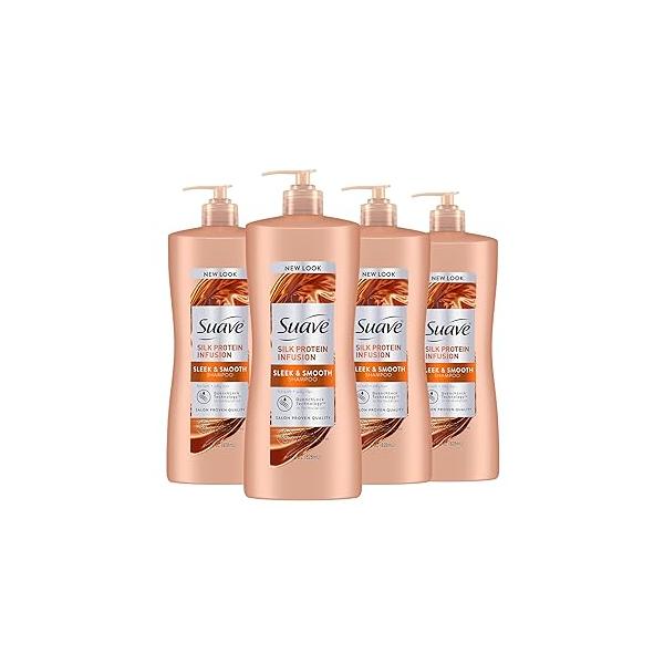 Suave Silk Protein Infusion Shampoo, Sleek and Smooth, for Soft Hair Frizz Control, 28 oz Pack of 4