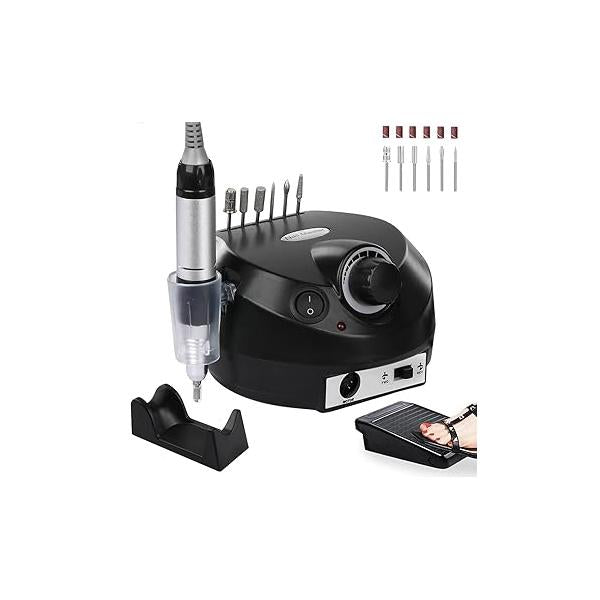 Professional Nail Drill Set 30000RPM E File Machine with Foot Pedal Nails Bits Electric Acrylic Kits Grinder for Gel at Home Salon Manicure Pedicure, White