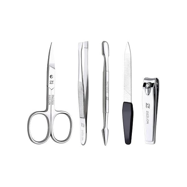 Manicure Set - Cuticle Scissors, Nail and Eyebrow Clippers, Pusher, File, Tweezers Professional Mens Grooming Kit (7 in 1)