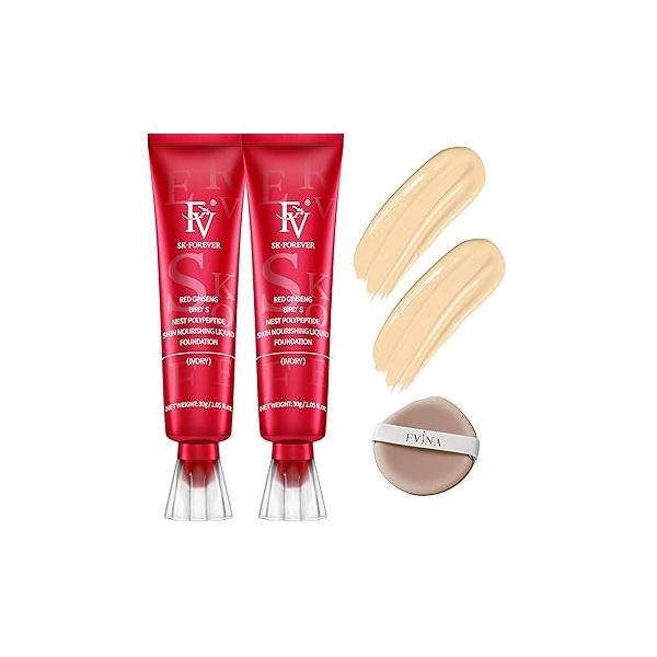 FV 2 Pack Waterproof Foundation, Lightweight & Medium Coverage Foundation with Matte Finish, Oil Control Long Lasting Liquid Makeup for Oily Normal Skin (Classic Ivory, 1.05 fl.oz)