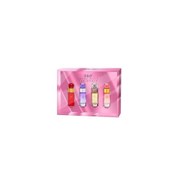 Perry Ellis 360° Women's Mini Gift Set - Women, Coral, Purple, Red (4-Pack of .25 fl oz EDP mini Travel Sprays) Fresh, Fruity, Floral