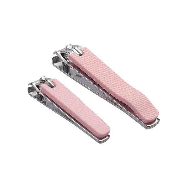 Rocutus 2pcs/Set Nail Clippers Set Portable Scissors Toenail Clippers,Adult Pedicure Clippers,Fingernail Household Foot Manicure Tools (Pink)