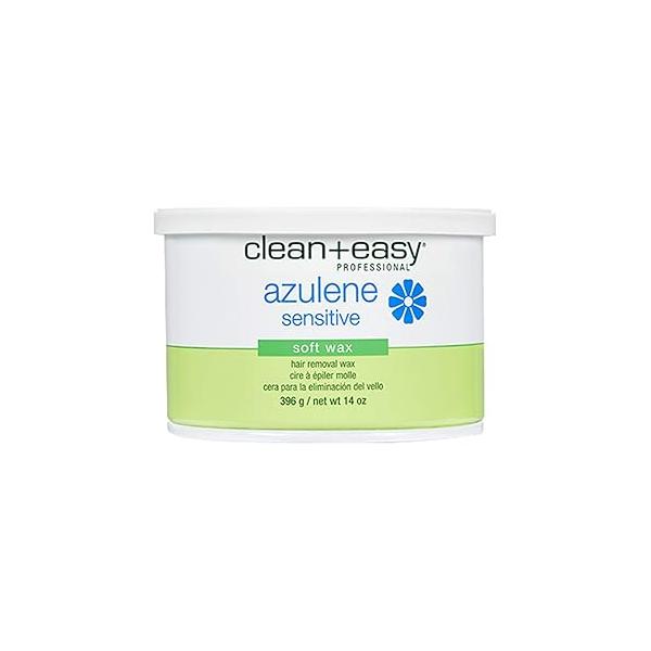 Clean + Easy Azulene Sensitive Soft Wax - for Skin Hair Removal, Gentle & Soothing Formula Face Body, 14 oz