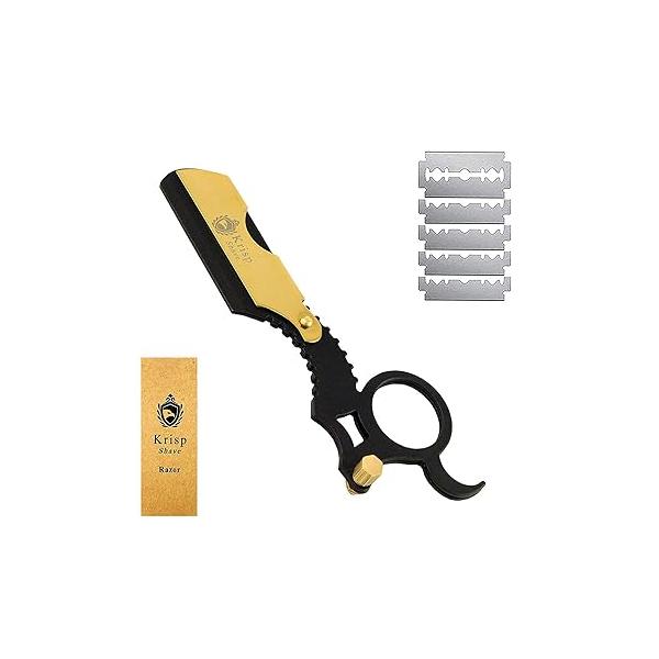 Professional Straight Razors For Men - Edge Barber Razor Shaving Kit Close Shave Beard Cut Throat Safety Shavette Navajas Para Barbero 10 Blades By Krisp Beauty