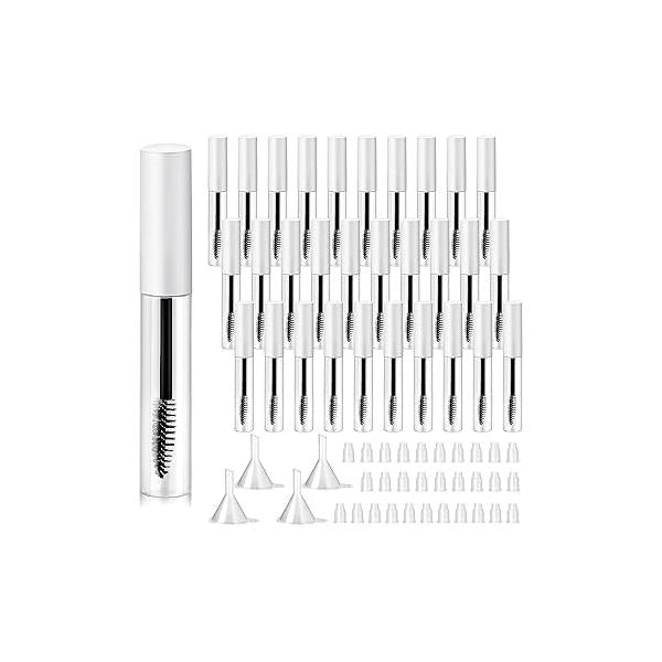 Maitys 30 Pack 10 ml Empty Mascara Tubes with Brush Wand Refillable Eyelash Cream Container Bottle Funnels Leak Stoppers for Castor Oil/eyebrow Growth Serum/coconut Oil DIY Cosmetics(Pink)