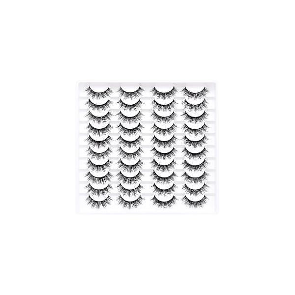 False Eyelashes 20 Pairs Wispy Lashes Faux Mink 14mm 3D Fluffy Cat Eye （style 20-061)