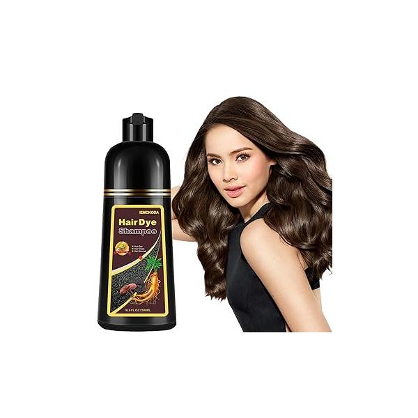Herbal Light Brown Hair Color Shampoo - 3 in 1 Lasting Dye for Women & Men, 17.60 Fl Oz