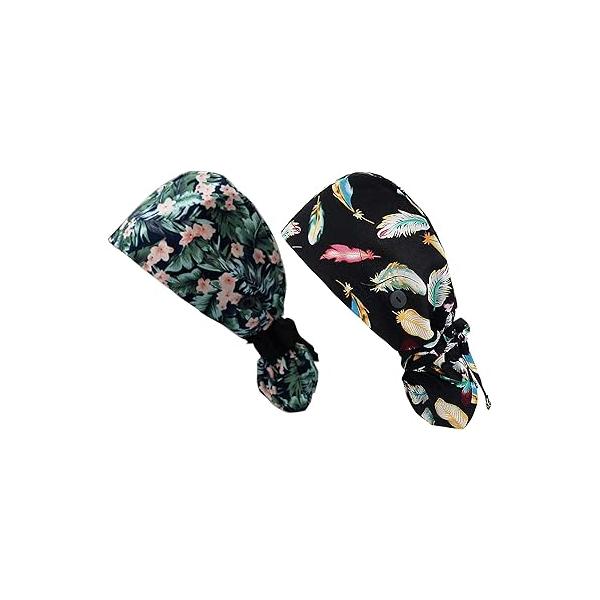 Surgery Cap Bouffant Caps Working with Buttons and Ribbon Tie for Women, Long Hair
