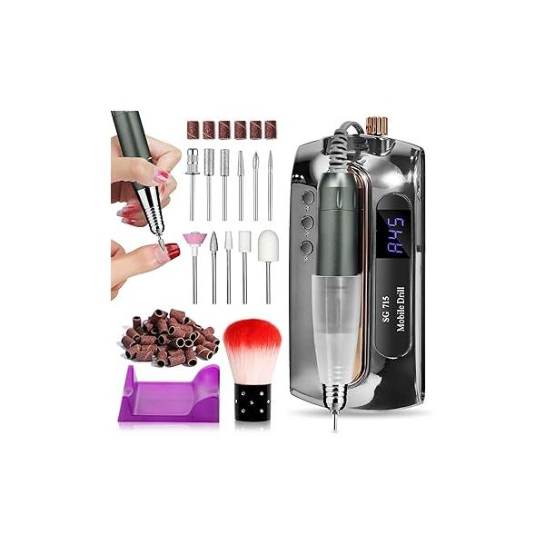 LimeGirl Nail Drill Professional 45000RPM, Electric File for Acrylic Nails Gel Nails, with 11-in-1 Bits Fast Polishing Manicure Pedicure, Rechargeable Hand Foot Care Tool (Grey)