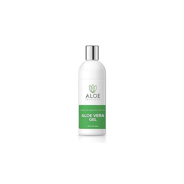 Organic Aloe Vera Gel - Deeply Hydrating, Skin Nourishing After Sun Care for Face, Body and Hair Sunburn, Redness Itchy Relief USA-Tested 16 Oz