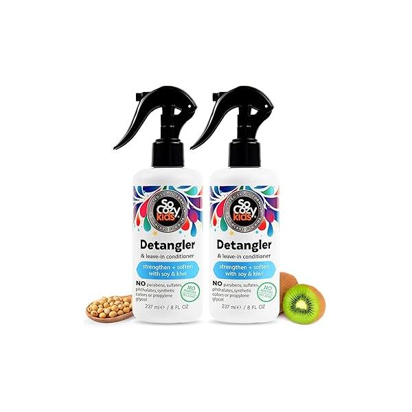 SoCozy 2-in-1 Detangler & Leave In Conditioner Spray (8 Fl Oz, Pack Of 2) - Hair for Kids with Keratin, Soy Protein Kiwi Extract