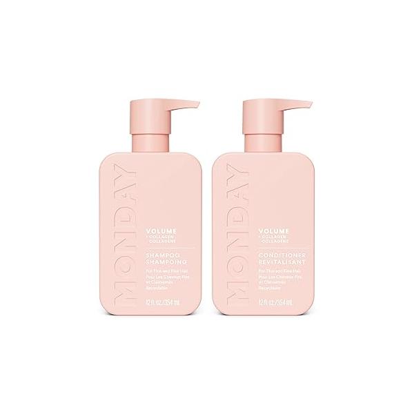 MONDAY HAIRCARE Volume Shampoo + Conditioner Set (2 Count) 12 oz. For Thin, Fine, and Oily Hair Made with Coconut Oil, Ginger Extract, Vitamin E 100% Recyclable Bottle