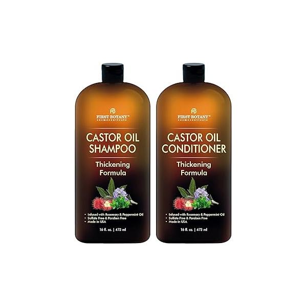Castor Oil Shampoo and Conditioner - An Anti Hair Loss Set Thickening formula For Regrowth, Thinning Sulfate Free Men & Women Dandruff Treatment 16 oz