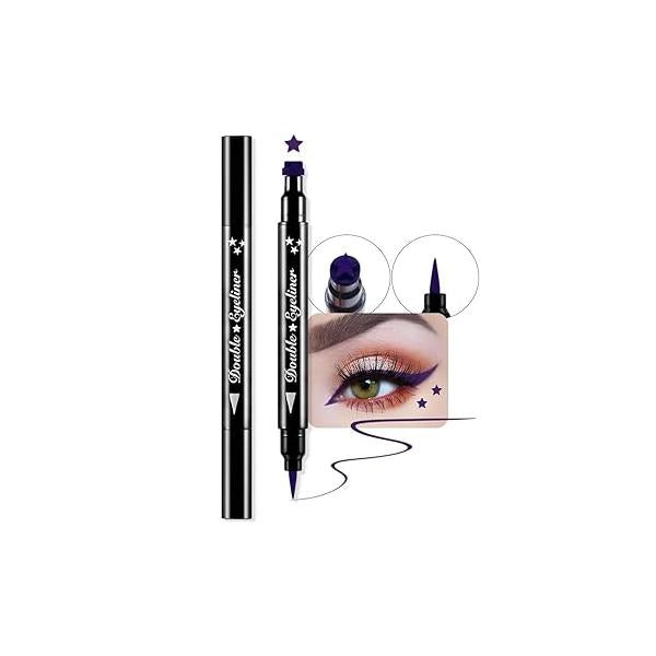 evpct 7Pcs Colored liquid Eye Liners Face Stamp Cosplay Gothic Makeup Set Kit for Beginners, Black Brown Purple Blue Red Pink Green Star Flowers Heart Moon Triangle Lightning Butterfly Stamps Eyeliner