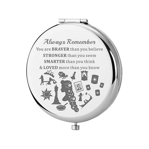 KEYCHIN Rapunzel Pocket Mirror Princess Tangled Fan Gifts You are Braver Stronger Than Think Compact Makeup for Women Girl Teenager (Rapunzel-S)