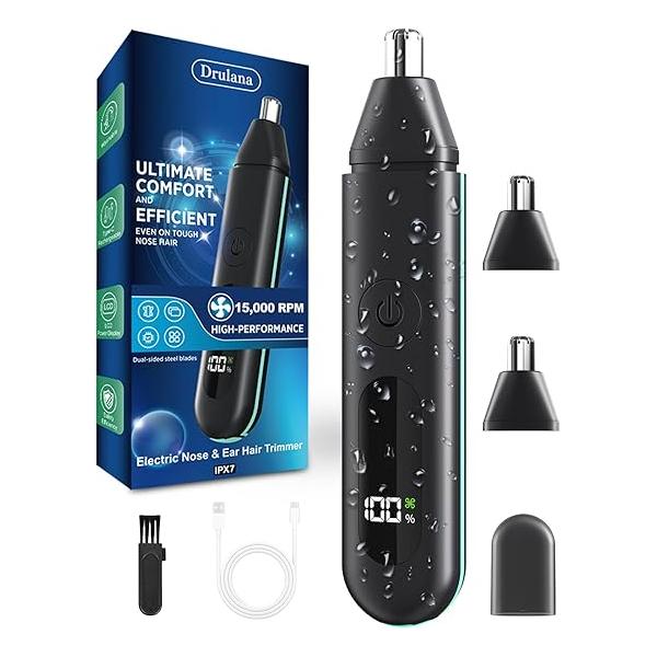 Nose Hair Trimmer for Men - 2024 Professional Painless Ear & Facial Women, IPX7 Waterproof USB Rechargeable, Dual Edge Blades Easy Cleansing, LCD Display