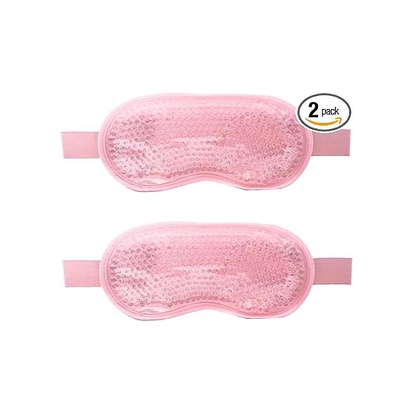 Gel Eye Mask, Cooling Mask Reusable Ice Pack Under Patches, Hot Cold Treatment for Redness, Pain Relief and Relax (Pink - 2count)