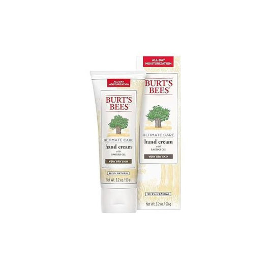 Burt's Bees Hand Cream for Dry Skin, Moisturizing Natural Lotion, Unscented, Ultimate Care with Baboab Oil, 3.2 Ounce (Packaging May Vary)