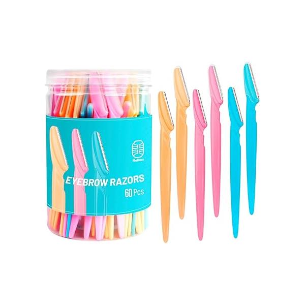 MoHern Dermaplane Razor, 60 Pcs Face Razors for Women and Men, Multipurpose Eyebrow Dermaplaning Tool Multi-Color