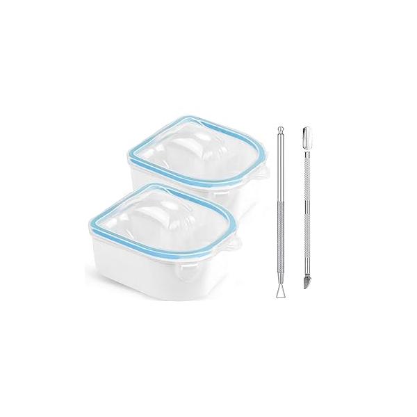 Nail Soaking Bowl, Double Layer Manicure Bowls, Upgrade Thicken Acetone Bowls with Cuticle Peeler and Pusher for Salon Home Art Pink-4 PCS