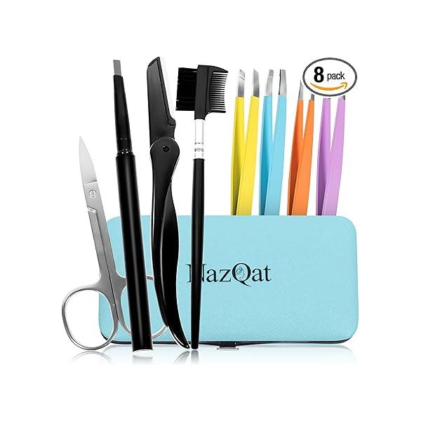 Exquisite Eyebrow Kit - 8 in 1 Tweezer 4 PCs Shaping Multipurpose Grooming kit Razor, Brush and Comb, Pencil, Scissors Padded Case