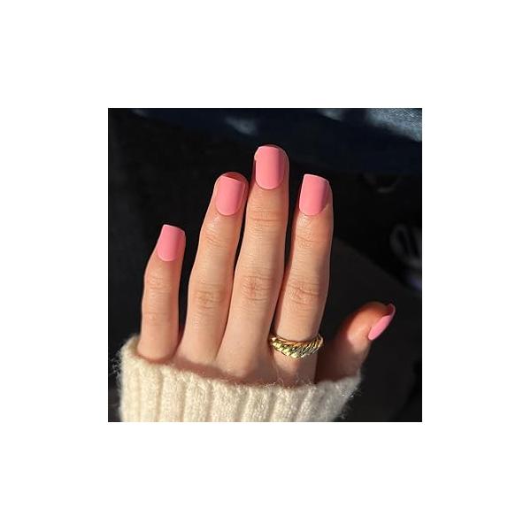 24 Pcs Short Press On Square Shape Matte Glue Solid Color Acrylic False Full Cover Stick Reusable Artificial DIY Nail Decorations (Style 8)