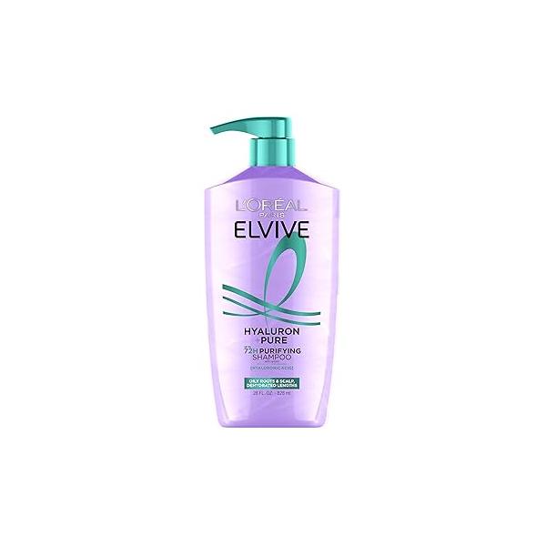 L'Oreal Paris Elvive Hyaluron + Pure 72H Purifying Shampoo for Oily Hair, Clarifying with Salicylic Acid and Hyaluronic Acid, 28 Fl Oz