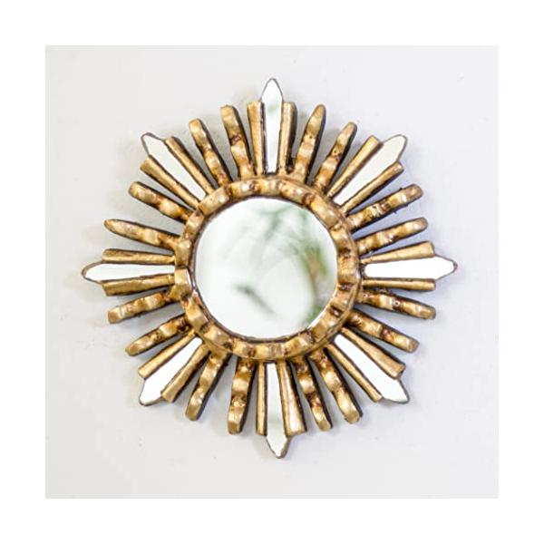 Small Sunburst Wall Mirror 6"- Peruvian Hand-carved Wood Round mirror for room decor, Decorative Accent sunburst (Silver)