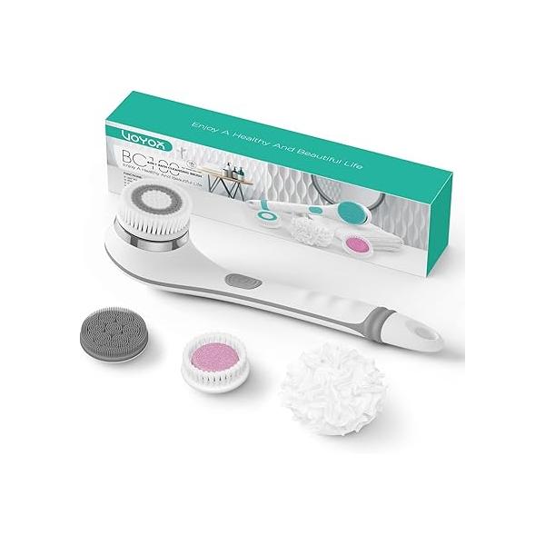 VOYOR Electric Body Brush Back Scrubber for Shower Rechargeable Exfoliating Bath Powered with Non-Slip Long Handle Deep Cleansing, Exfoliation, Massaging Spin BC100 (Gery)