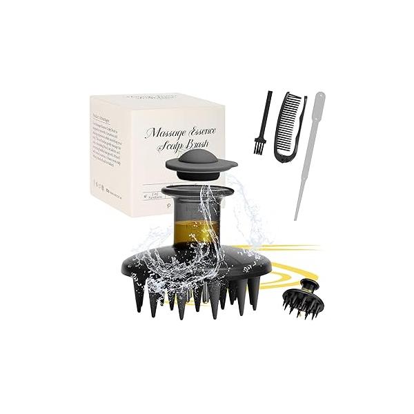 【2 in 1 Hair Oil Applicator】Fast Application Scalp Massager Brush & Growth Applicator - Leakproof Minoxidil with Soft Silicone Tips for Faster Results, Stress Relief Dandruff Removal